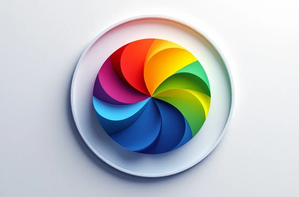 DISC-wiel met vier gekleurde segmenten in rood, geel, groen en blauw op witte achtergrond met certificeringsbadge