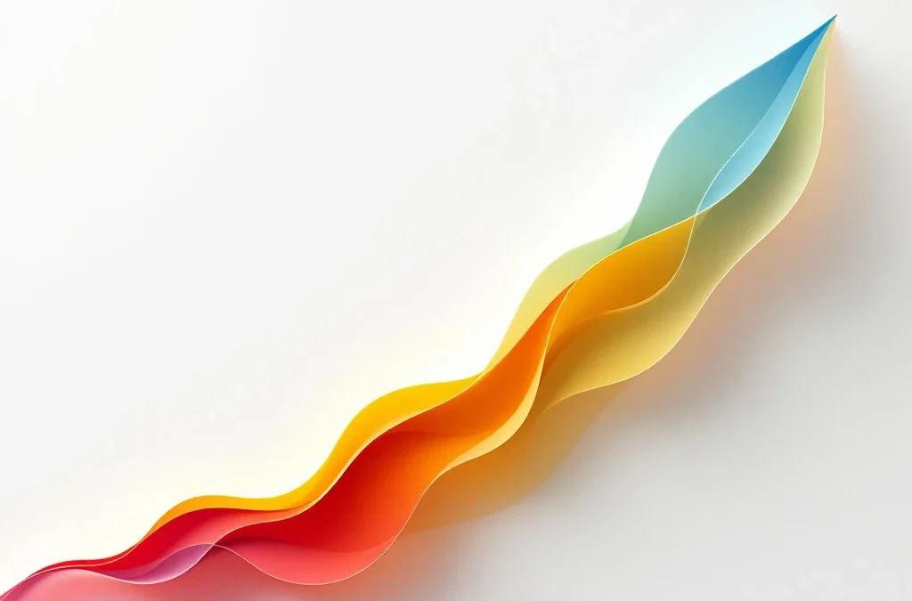 Abstracte opwaartse grafiek met geometrische vormen in rood, geel, groen en blauw die emotionele groei symboliseert