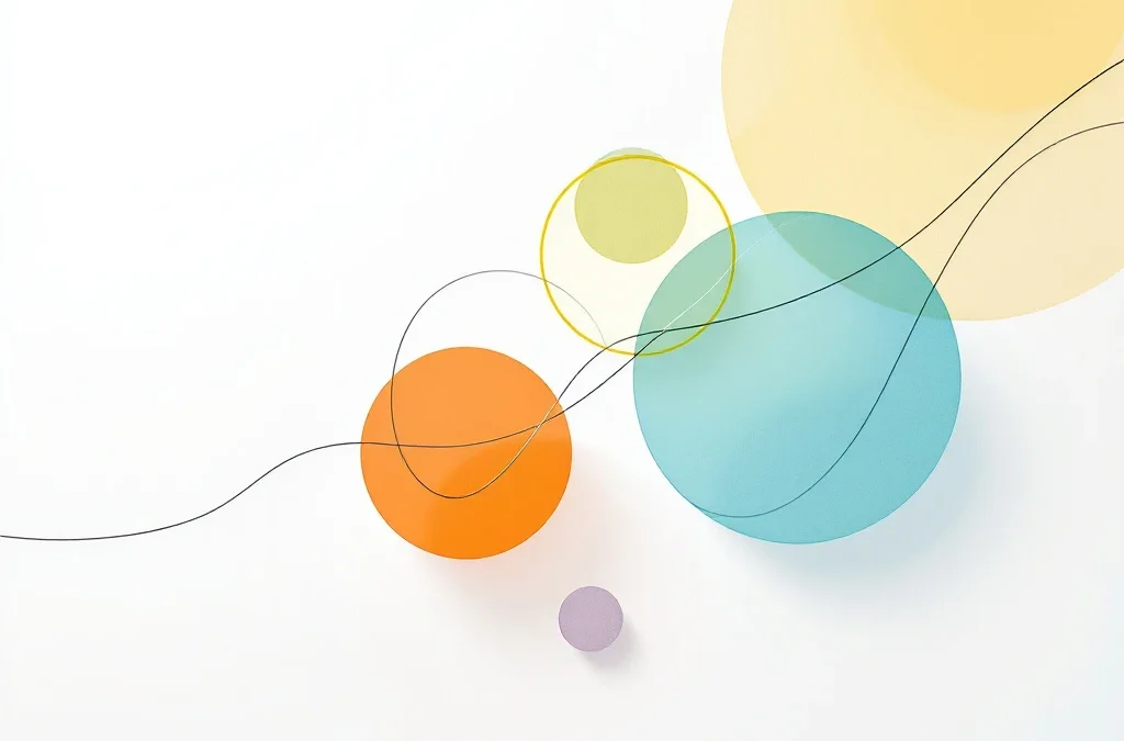 Vier verbonden geometrische cirkels in rood, geel, groen en blauw op witte achtergrond, symboliserend emotionele intelligentie