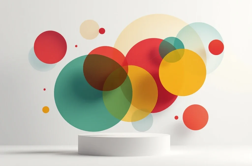 Abstracte geometrische vormen in rood, geel, groen en blauw verbonden door lijnen op witte achtergrond voor emotionele intelligentie