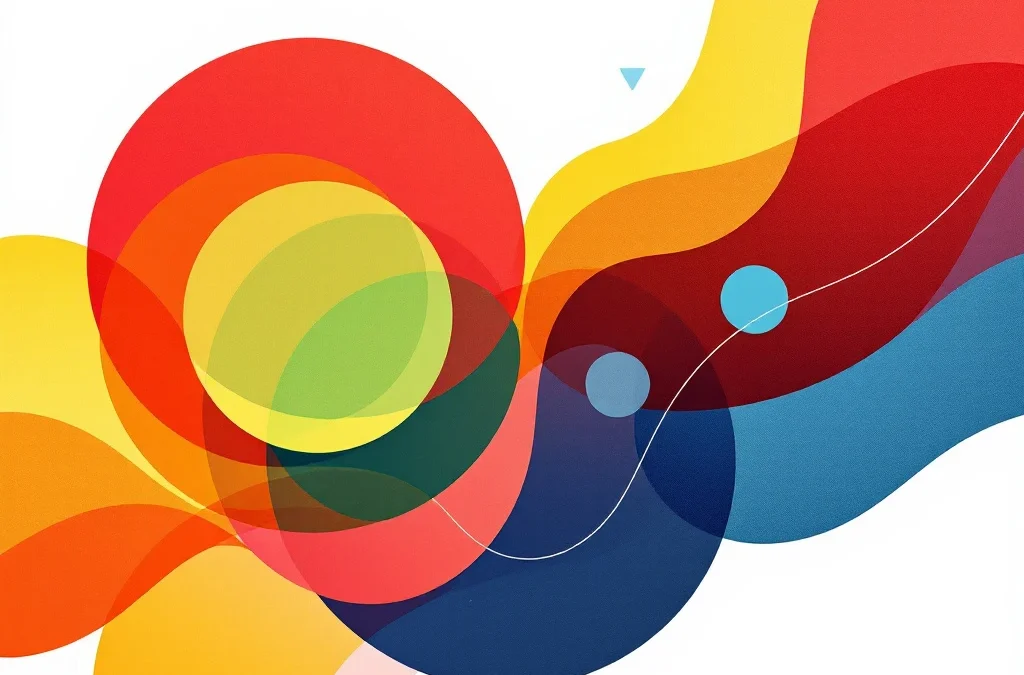 Abstracte geometrische vormen in rood, geel, groen en blauw die emotionele intelligentie ontwikkeling symboliseren