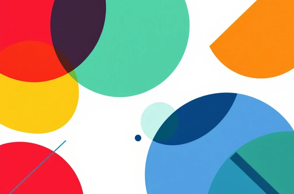 Abstracte geometrische vormen in rood, geel, groen en blauw die HR-consulting integratie voorstellen op witte achtergrond