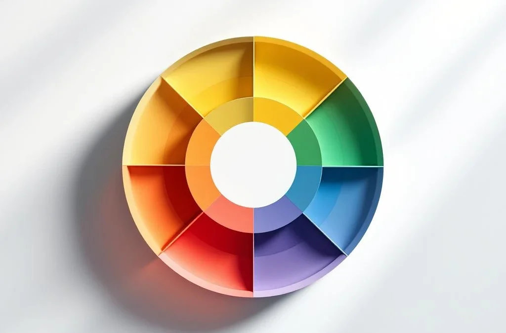 DISC-assessment cirkeldiagram met rode, gele, groene en blauwe segmenten op witte achtergrond voor persoonlijkheidsontwikkeling