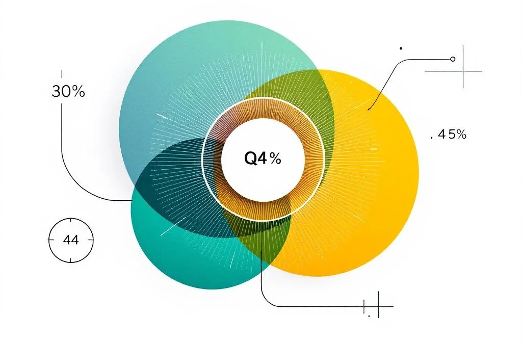 Nauwkeurigheidsmeter met overlappende rode, gele, groene en blauwe cirkels in minimalistisch grid-ontwerp