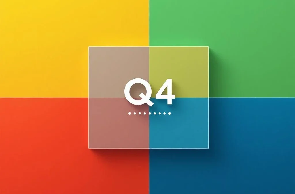 Wit vraagteken op kleurrijke geometrische achtergrond met rood, geel, groen en blauw voor vragenlijst-assessment