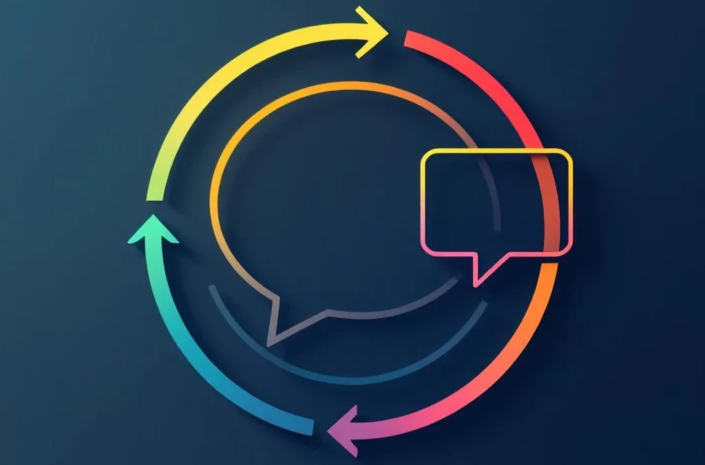 Geometrische feedback-symbolen in rood, geel, groen en blauw op witte achtergrond voor professionele ontwikkeling