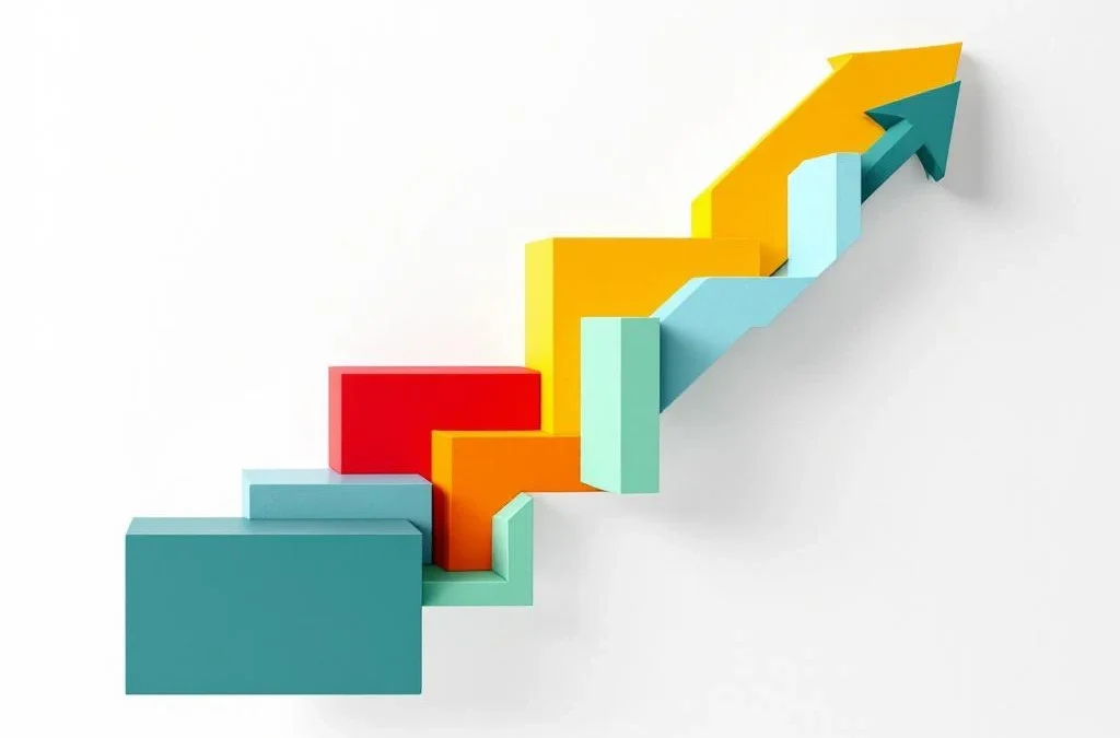Geometrische SMART-doelen elementen in kleurrijke blokken die een opwaartse progressie vormen voor persoonlijke ontwikkeling
